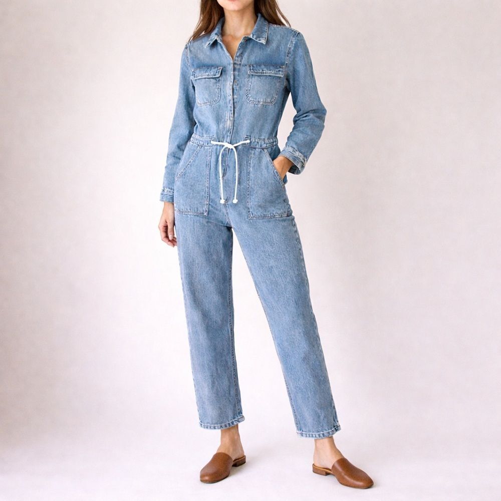 Abercrombie & Fitch Denim Jumpsuit Size Small Blue Utility Drawstring Cotton